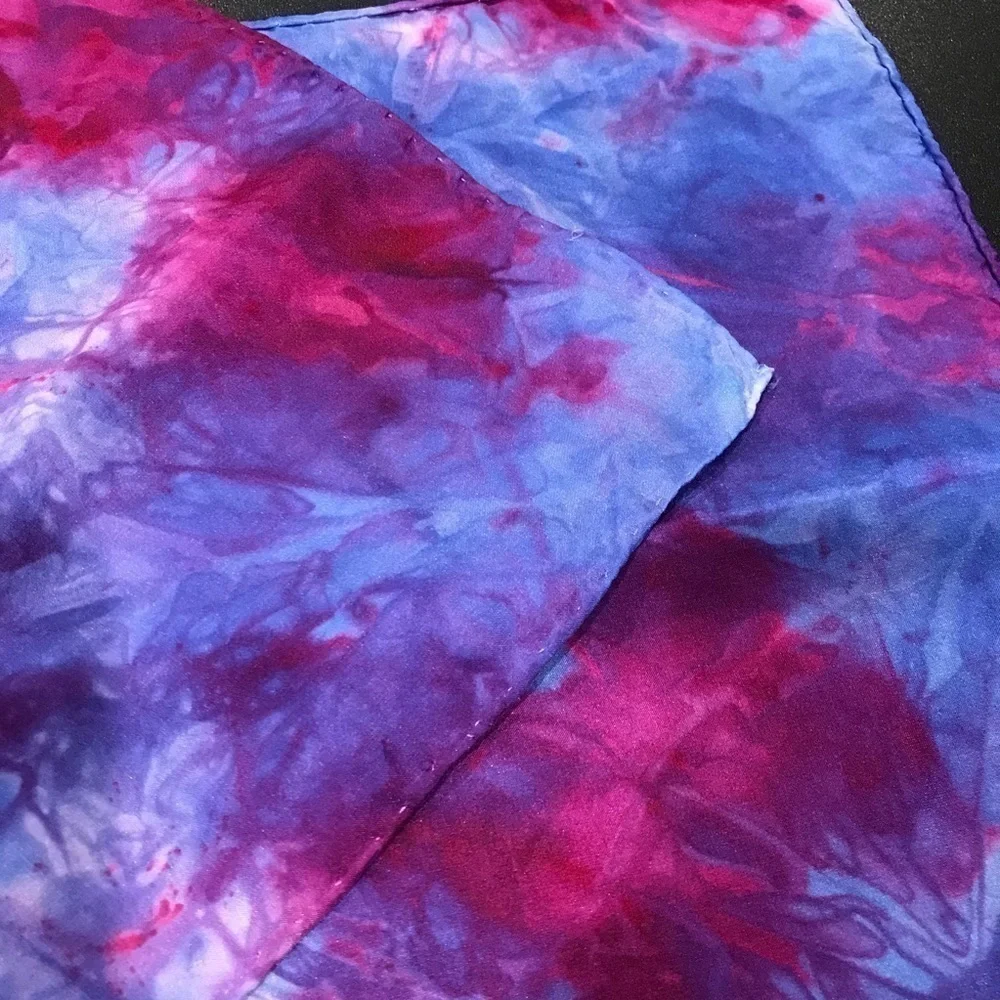 2 tie dye immersion dyed silk handkerchiefs purple magenta